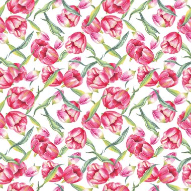 Suluboya laleler. Kusursuz desen. El boyaması.