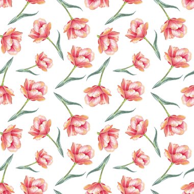 Suluboya laleler. Kusursuz desen. El boyaması.