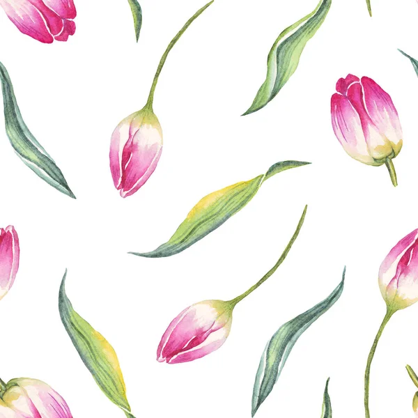 Tulipas Aquarela Padrão Sem Costura Pintados Mão — Fotografia de Stock