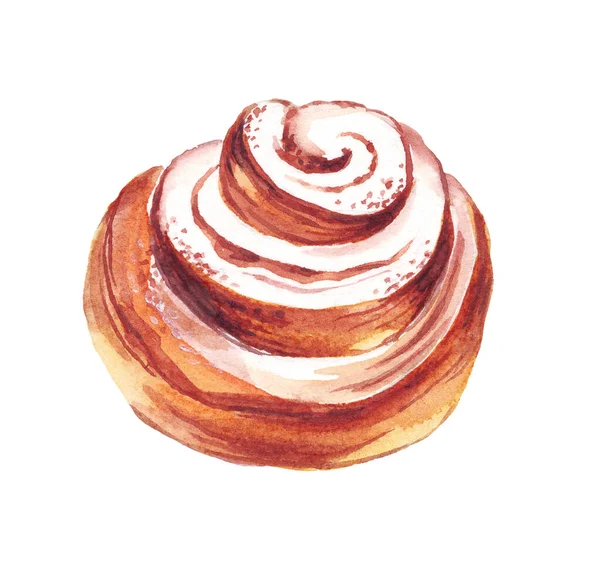Tarçınlı Çörek Suluboya Çizimi Boyaması — Stok fotoğraf