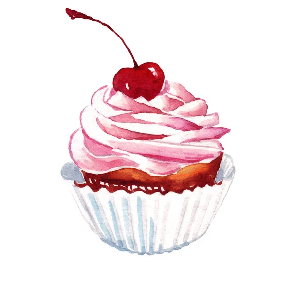 Cupcake Sobremesa Ilustração Aquarela Pintados Mão — Fotografia de Stock