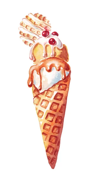 Ice Cream Watercolor Illustration Hand Painted — Fotografia de Stock