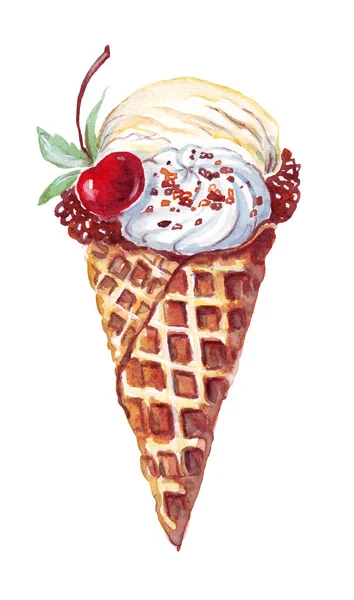 Ice Cream Watercolor Illustration Hand Painted — Stok fotoğraf