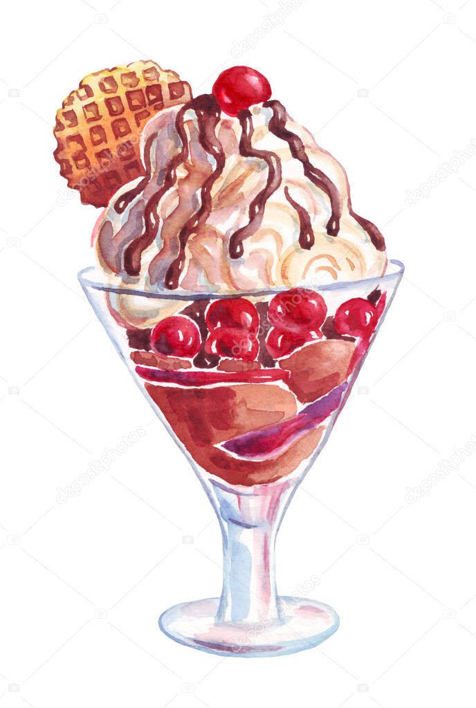 Ice cream. Watercolor illustration. Hand-painted