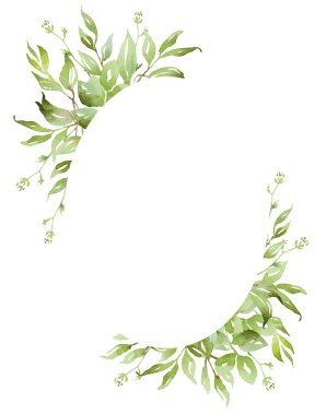 Suluboya yeşillik çerçevesi. Elle boyanmış Clipart