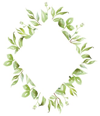 Suluboya yeşillik çerçevesi. Elle boyanmış Clipart