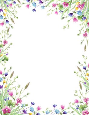 Kır çiçekleri çerçevesi. Suluboya Clipart