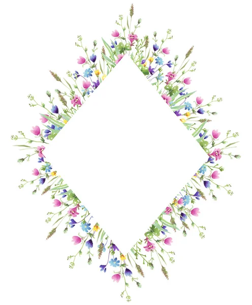 Ramka Dzikimi Kwiatami Akwarela Clipart — Zdjęcie stockowe