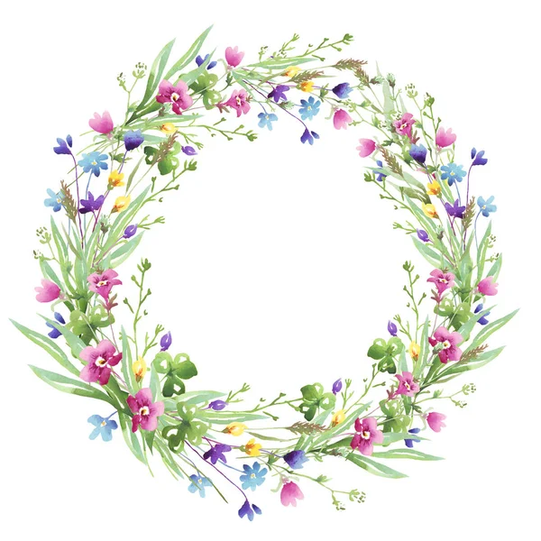 Wieniec Dzikich Kwiatów Akwarela Clipart — Zdjęcie stockowe
