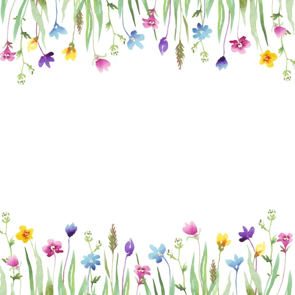Moldura Flores Silvestres Clipart Aquarela — Fotografia de Stock