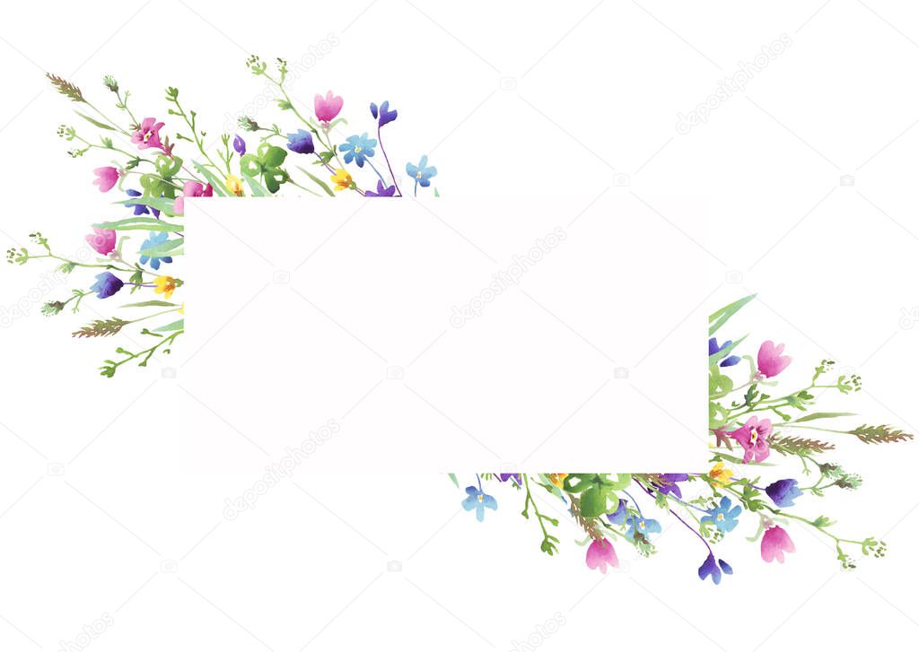 Wildflowers frame. Watercolor clipart