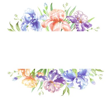 Suluboya süsen çerçevesi. Elle boyanmış Clipart