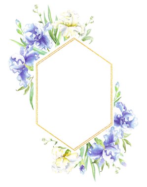 Suluboya süsen çerçevesi. Elle boyanmış Clipart