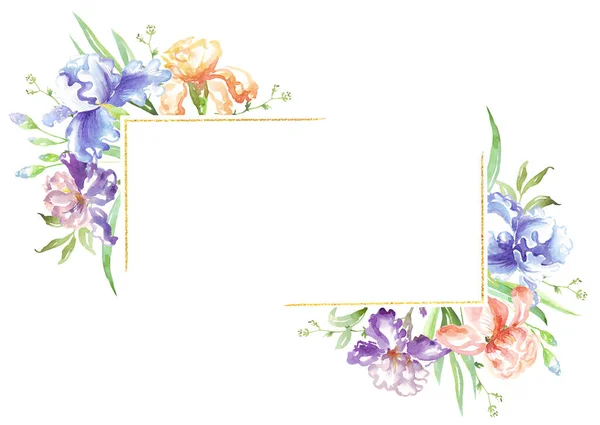 Watercolor Iris Frame Hand Painted Clipart — Fotografia de Stock