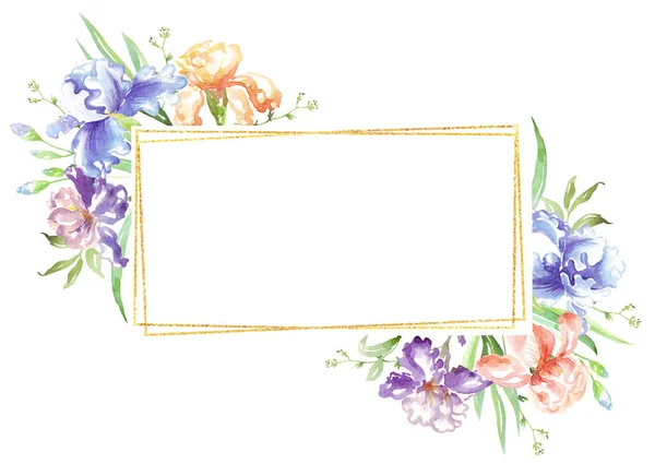 Watercolor Iris Frame Hand Painted Clipart — 스톡 사진