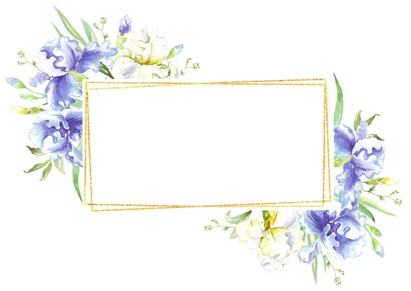 Watercolor Iris Frame Hand Painted Clipart — 스톡 사진