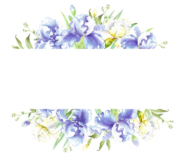 Watercolor Iris Frame Hand Painted Clipart — Fotografia de Stock