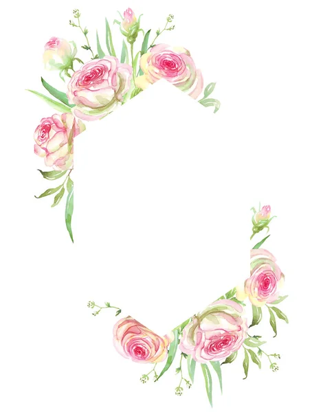 Roses Frame Watercolor Clipart — Fotografia de Stock