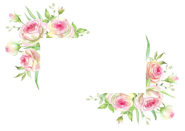 Roses Frame Watercolor Clipart — Stock Photo, Image