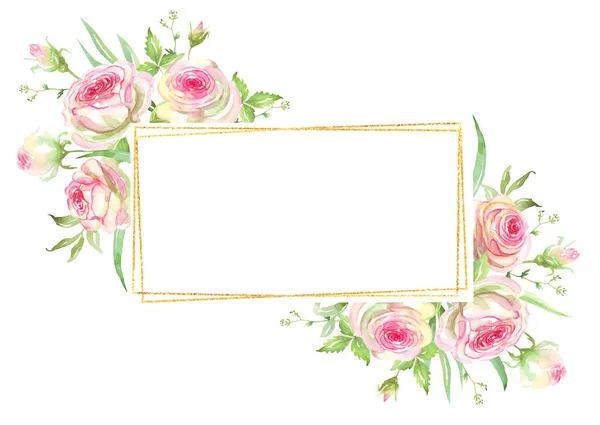 Roses Frame Watercolor Clipart —  Fotos de Stock
