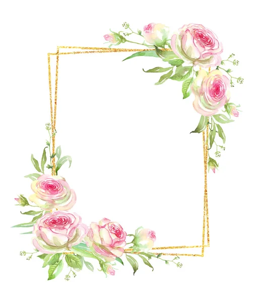 Roses Frame Watercolor Clipart — Stockfoto