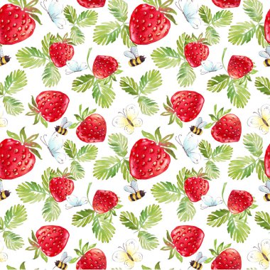 Çilek pürüzsüz desen. El boyaması illüstrasyon