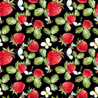 Çilek pürüzsüz desen. El boyaması illüstrasyon