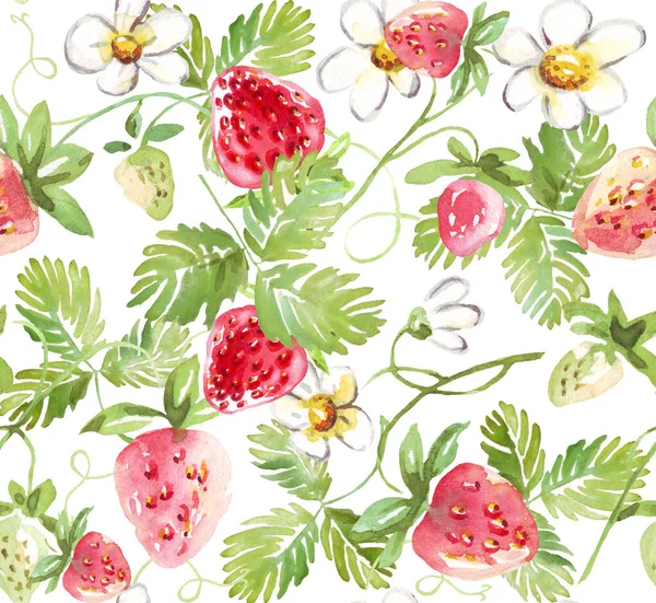 Strawberry Seamless Pattern Hand Painted Illustration — Stock Fotó