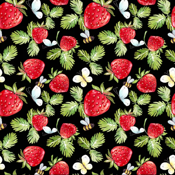 Strawberry Seamless Pattern Hand Painted Illustration — 스톡 사진