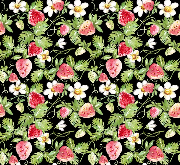 Strawberry Seamless Pattern Hand Painted Illustration — 图库照片