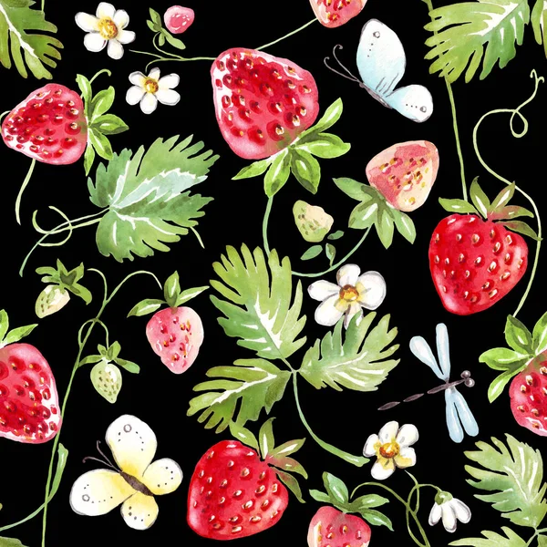 Strawberry Seamless Pattern Hand Painted Illustration — Stock Fotó