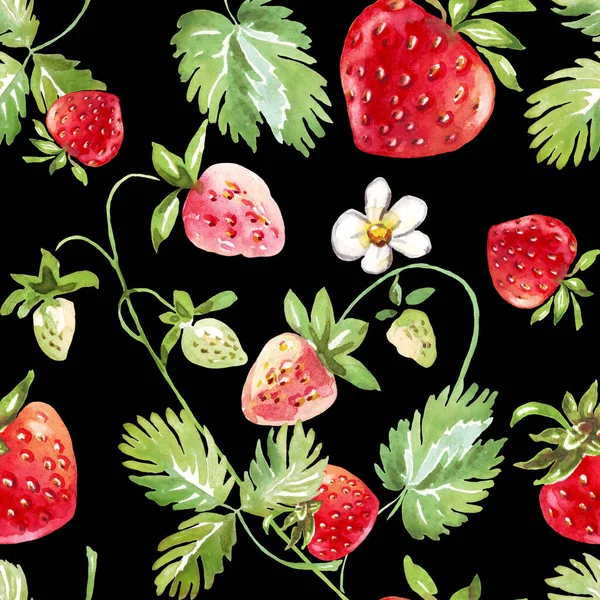 Strawberry Seamless Pattern Hand Painted Illustration — 图库照片