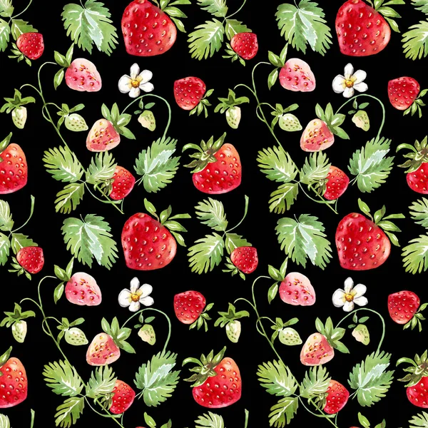 Strawberry Seamless Pattern Hand Painted Illustration — Stok fotoğraf