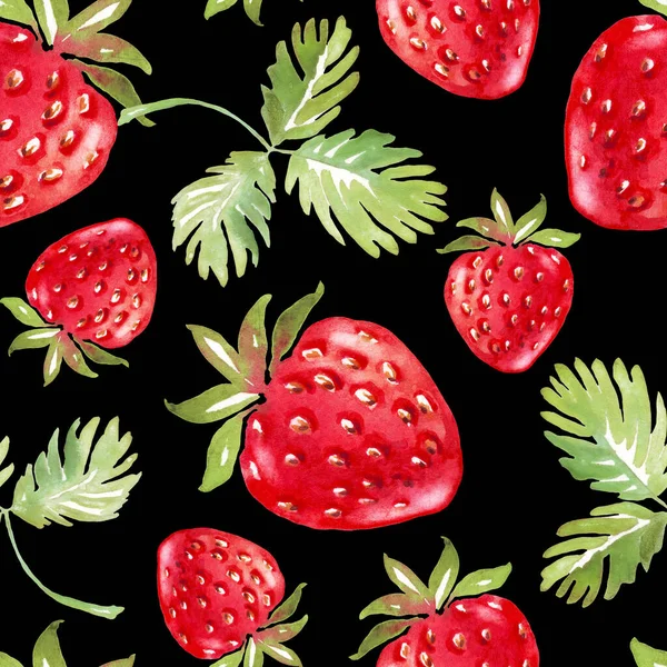 Strawberry Seamless Pattern Hand Painted Illustration —  Fotos de Stock