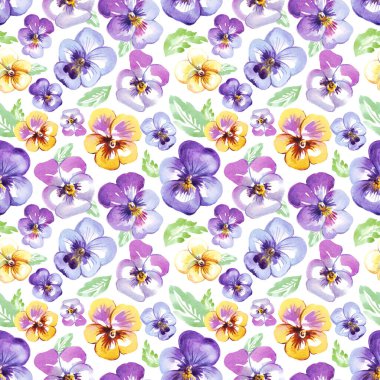 Pansy. Seamless pattern. Watercolor illustration