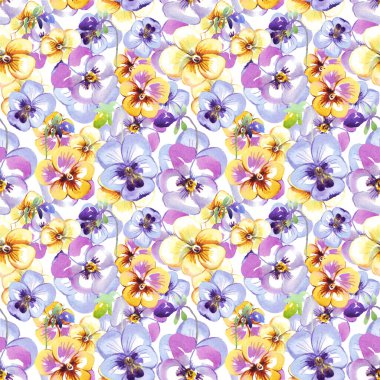 Pansy. Seamless pattern. Watercolor illustration