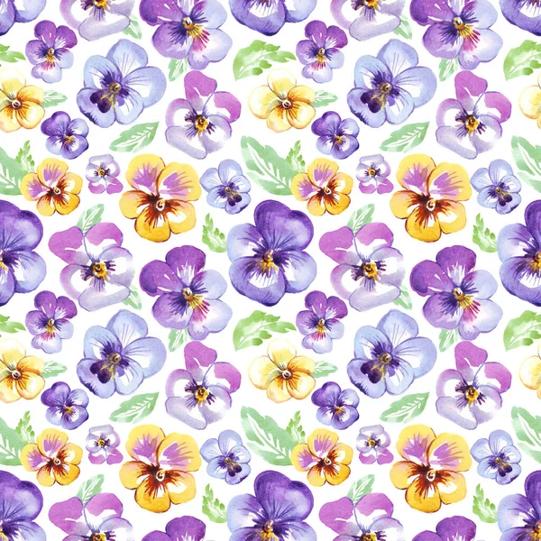 Pansy. Seamless pattern. Watercolor illustration