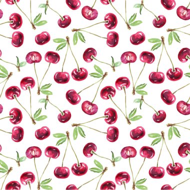 Cherry pattern. Watercolor hand-painted  illustration