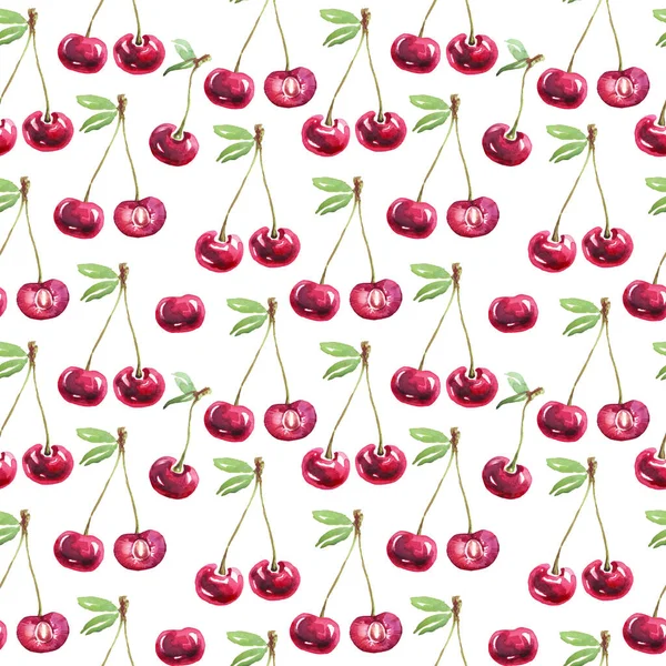 Cherry Pattern Watercolor Hand Painted Illustration — 스톡 사진