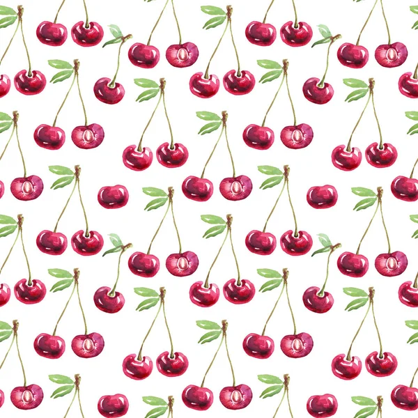 Cherry Pattern Watercolor Hand Painted Illustration — Foto Stock