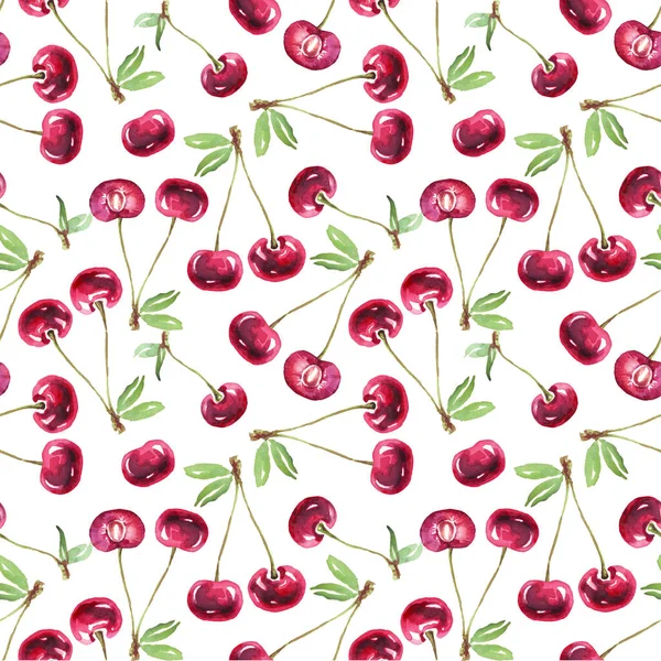 Cherry Pattern Watercolor Hand Painted Illustration — 图库照片
