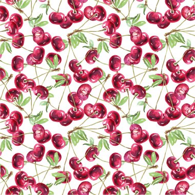 Cherry pattern. Watercolor hand-painted  illustration