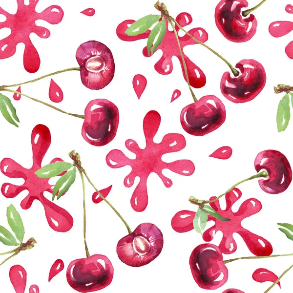 Cherry Pattern Watercolor Hand Painted Illustration — Stock Fotó