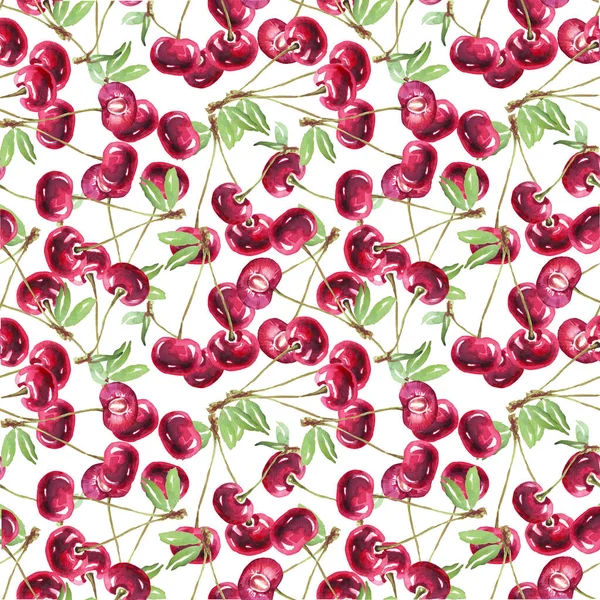 Cherry Pattern Watercolor Hand Painted Illustration — Foto de Stock