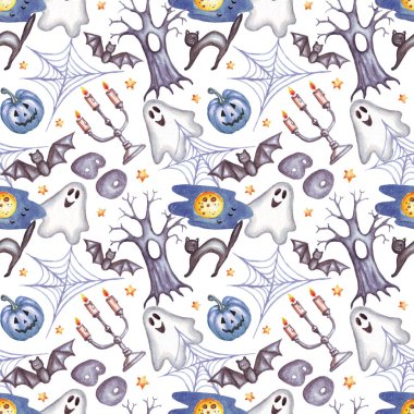 Halloween patterns. Watercolor illustration