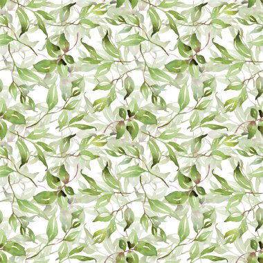 Green leaves seamless patterns. Watercolor illustration