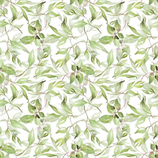 Green Leaves Seamless Patterns Watercolor Illustration — Zdjęcie stockowe