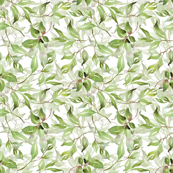 Green Leaves Seamless Patterns Watercolor Illustration — Zdjęcie stockowe