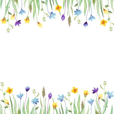 Kır çiçekleri çerçevesi. Suluboya Clipart