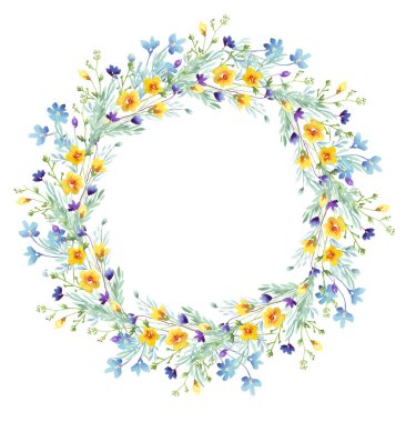 Kır çiçekleri çelengi. Suluboya Clipart
